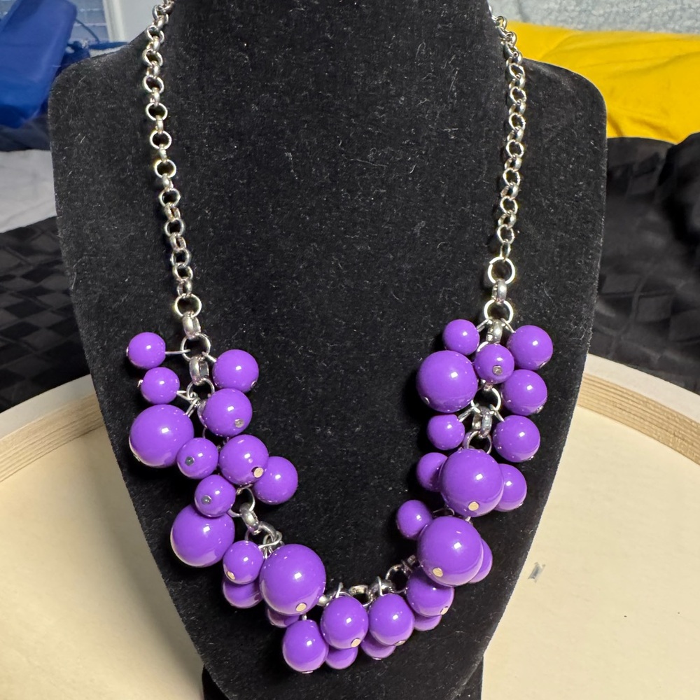 Chic Purple Beaded Necklace with Silver Accents